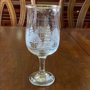 Vintage Libbey Arby’s frosted Christmas Wonderland glass goblet 7” tall
